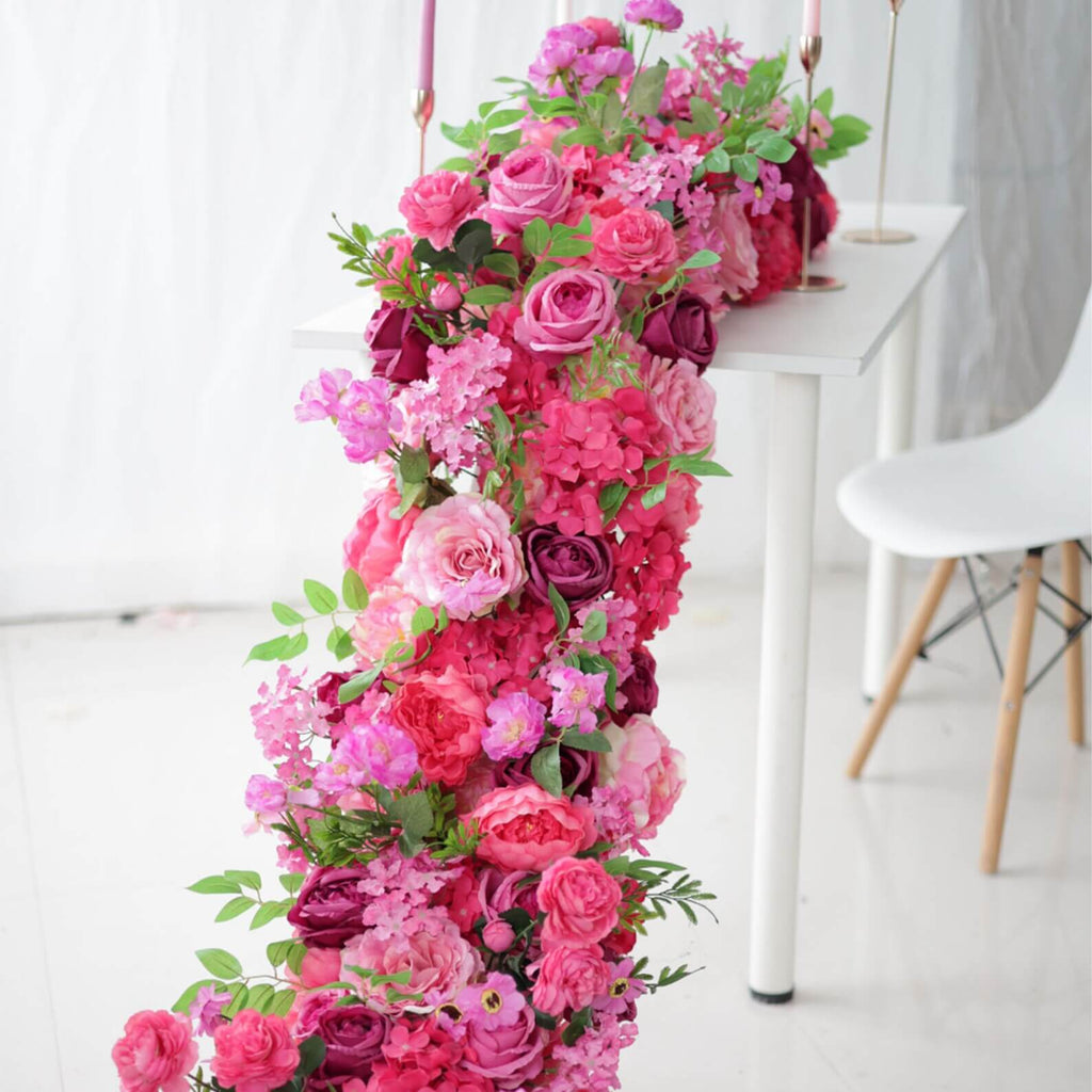Roseytime Hot Pink Flower Rows Table Flower Runner For Wedding Floral ...