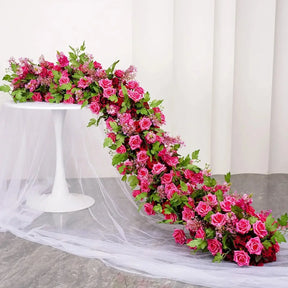 Roseytime Hot Pink Flower Rows Table Flower Runner #RTR009