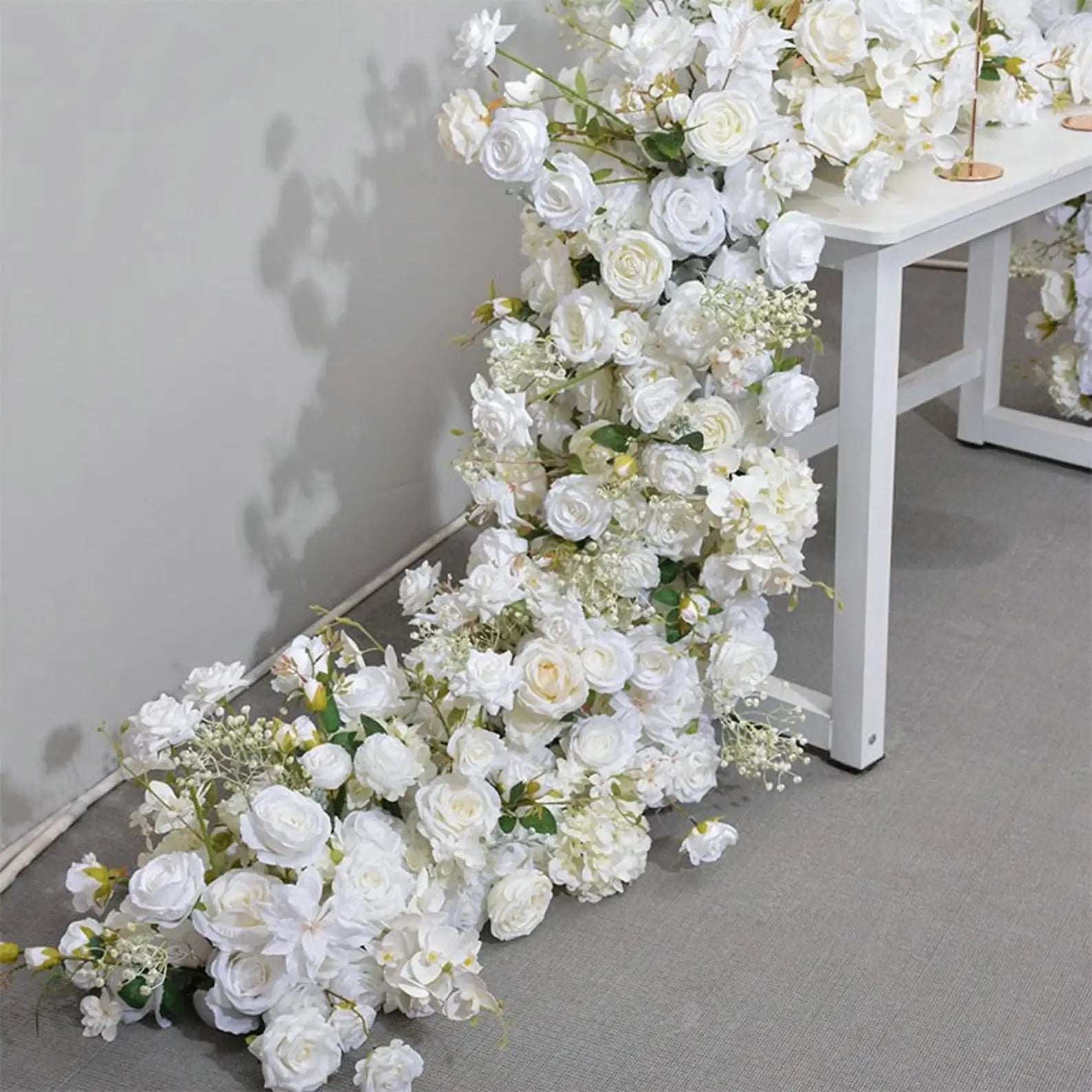 Roseytime White Baby's Breath Flower Rows Table Flower Runner #RTR011