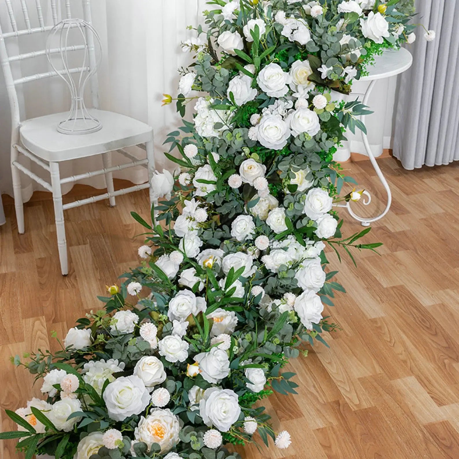 Roseytime White Roses Wedding Flower Runner Table Flower Decor#RTR012