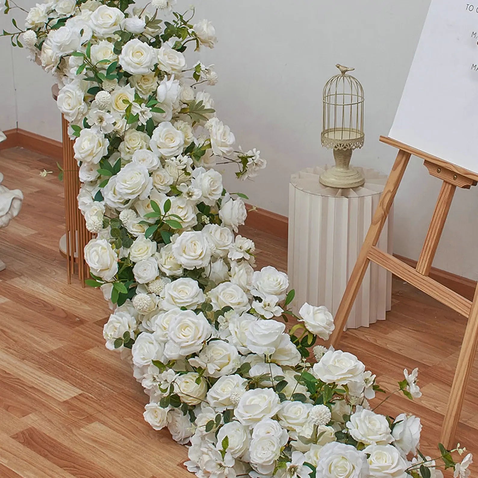 Roseytime White Green Wedding Flower Runner Table Flower Decor#RTR013