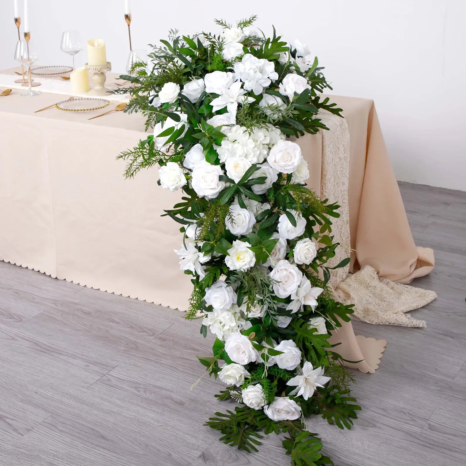 Roseytime White Green Flower Runner Table Flower Decor#RTR016