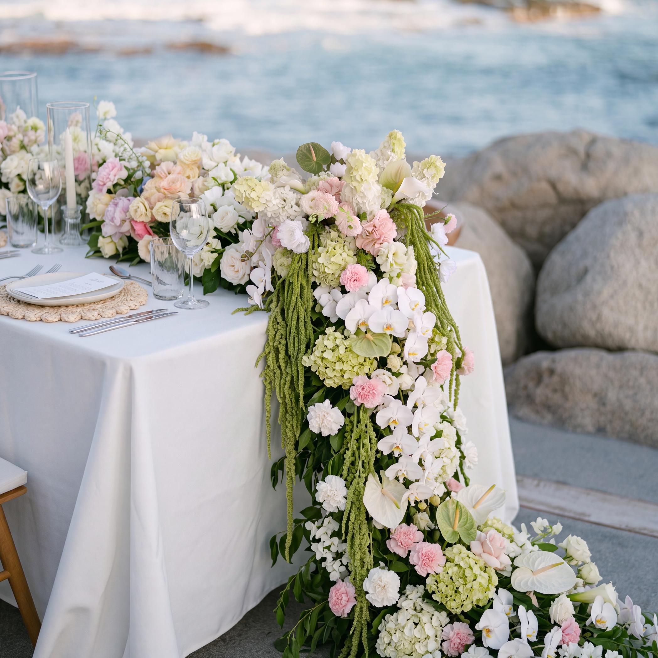 Roseytime Cascade & Blush Flower Runner Table Flower Decor#RTR106