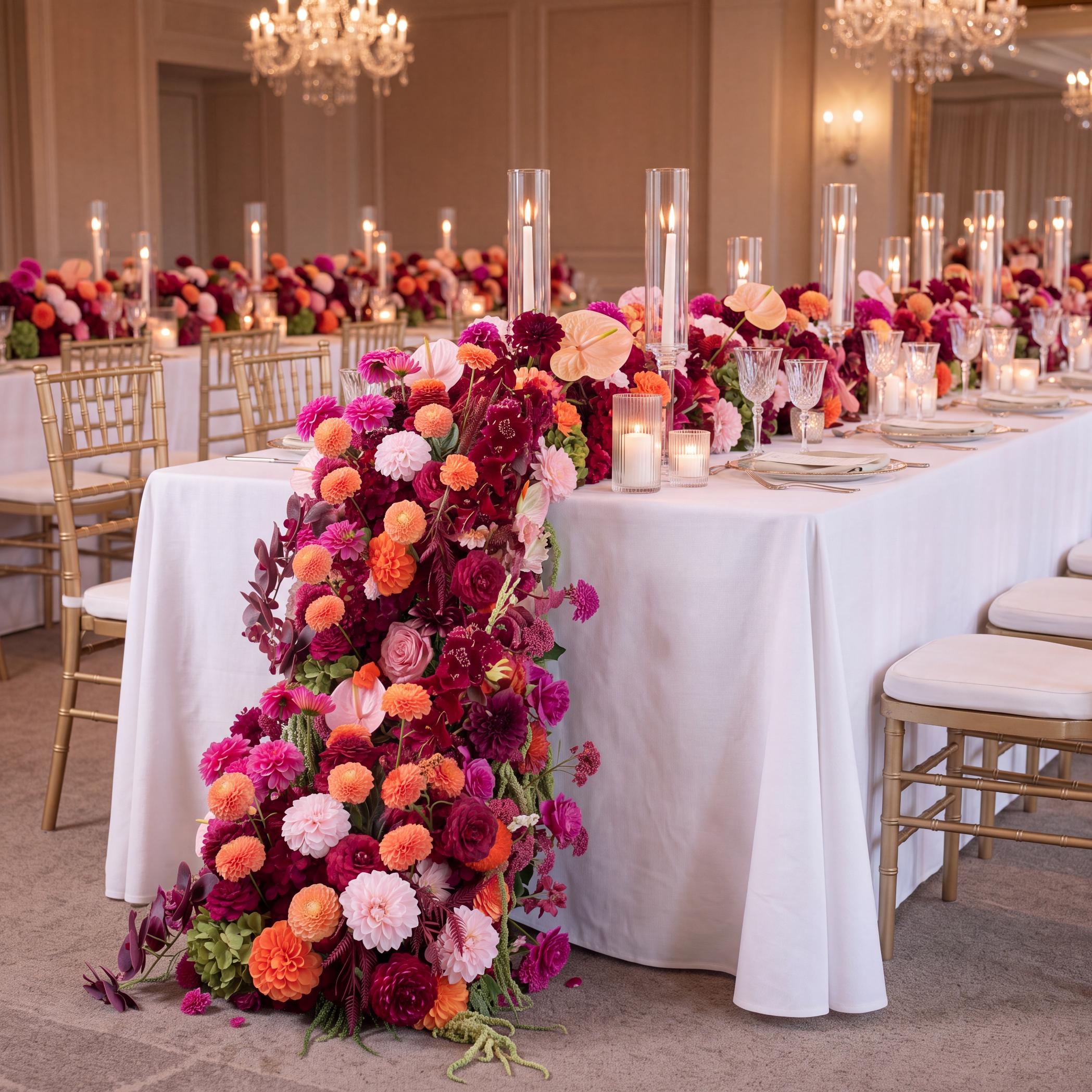 Roseytime Apricot & Burgundy Flower Runner Table Flower Decor#RTR108