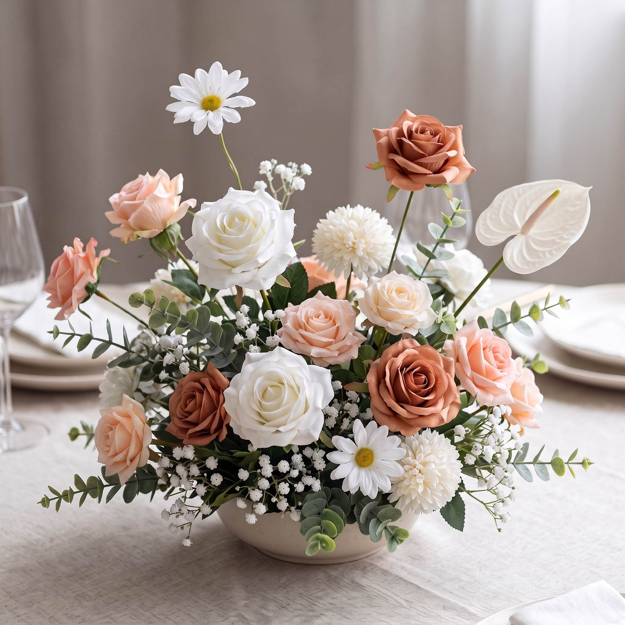 Roseytime Cinnamon Lace Small Table Flower Arrangement #RTT015