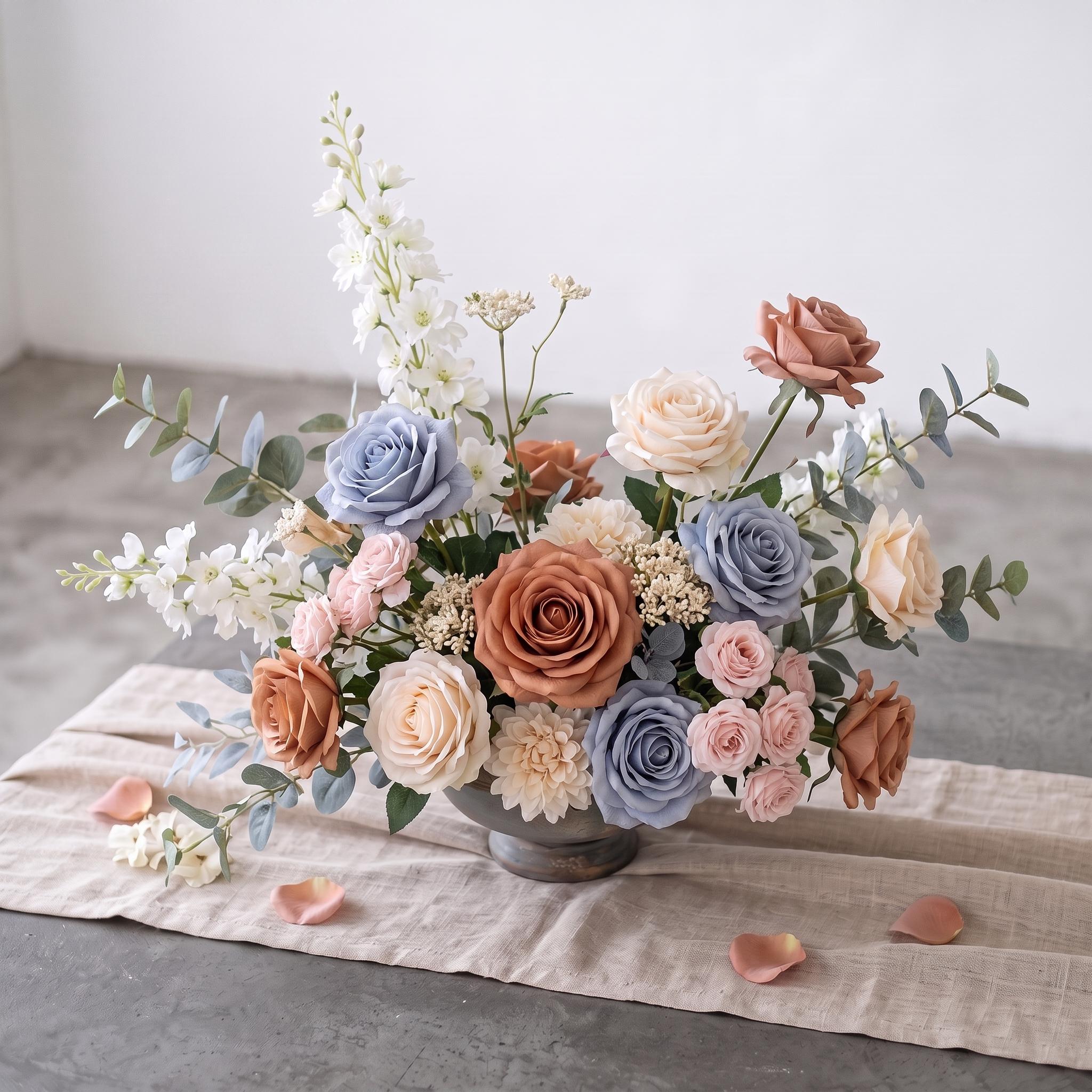 Roseytime Caramel Blue Small Table Flower Arrangement #RTT017