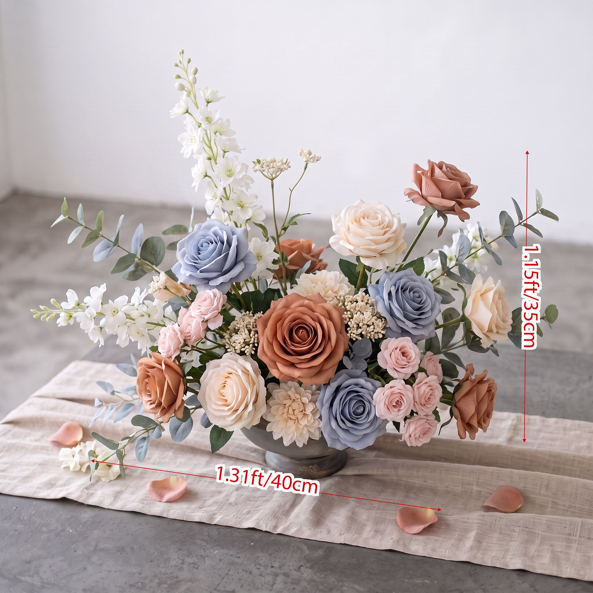 Roseytime Caramel Blue Small Table Flower Arrangement #RTT017