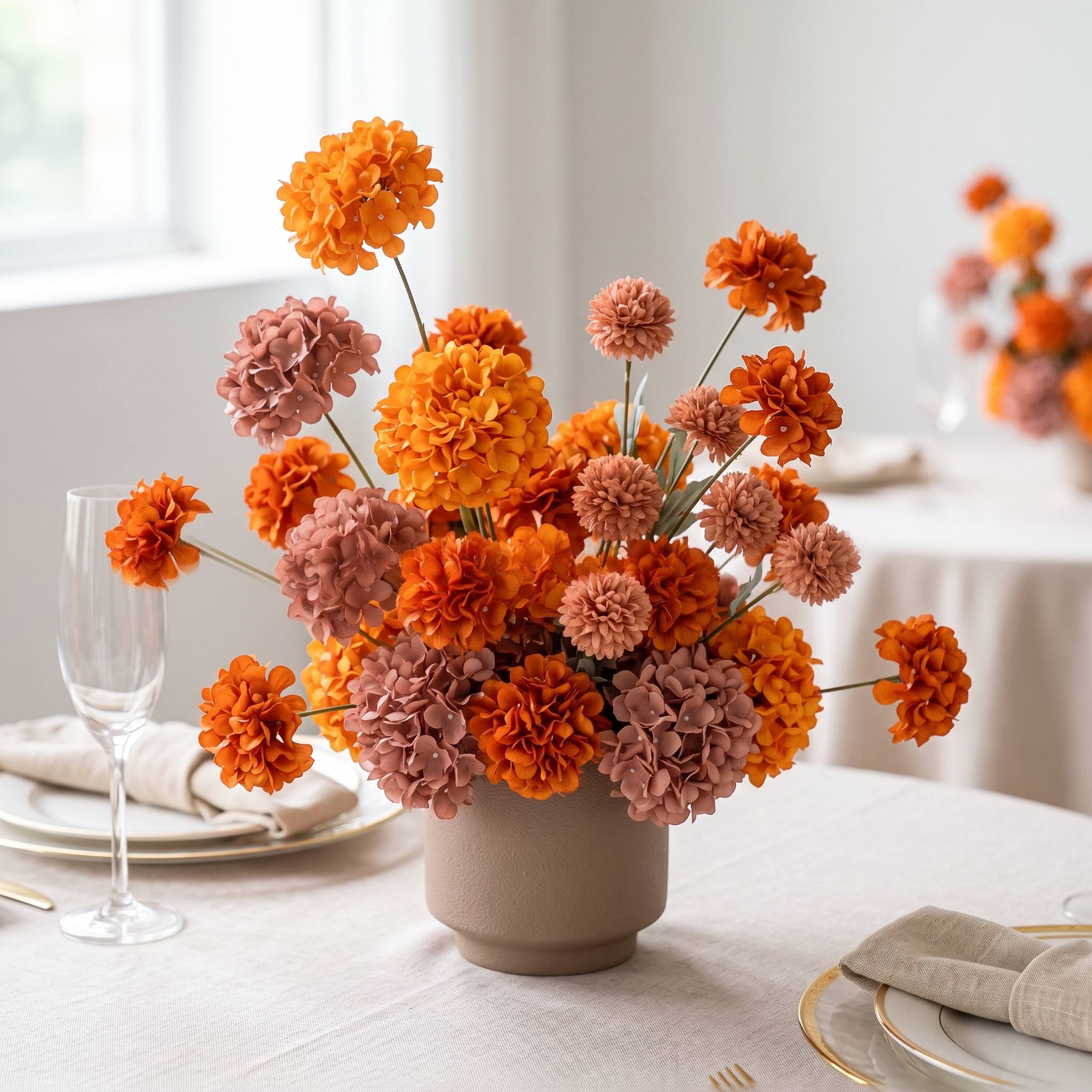 Roseytime Rust Orange Small Table Flower Arrangement #RTT021