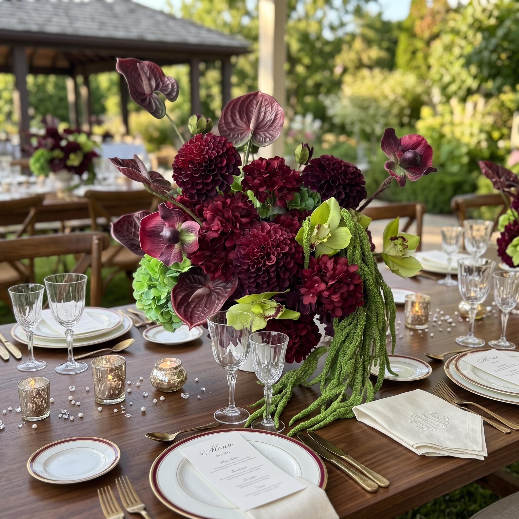 Roseytime Burgundy&Olive Table Flower Arrangement #RTT022