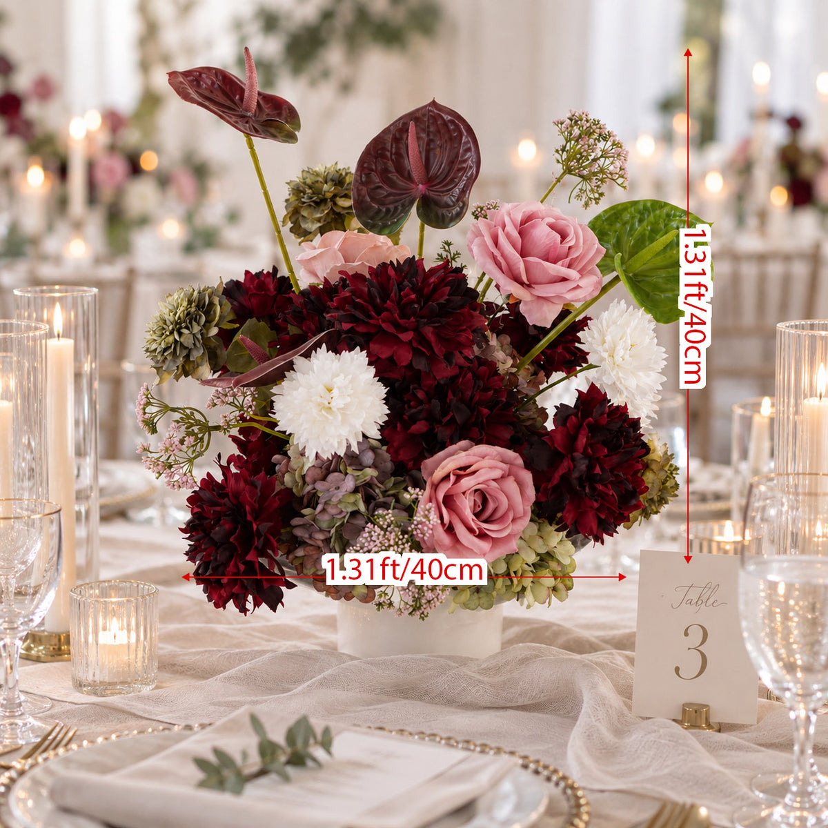 Roseytime Carmine Estate Table Flower Arrangement #RTT056