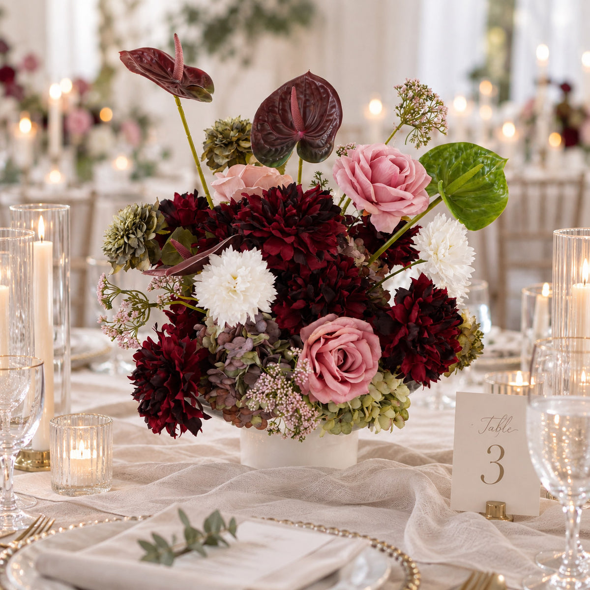 Roseytime Carmine Estate Table Flower Arrangement #RTT056