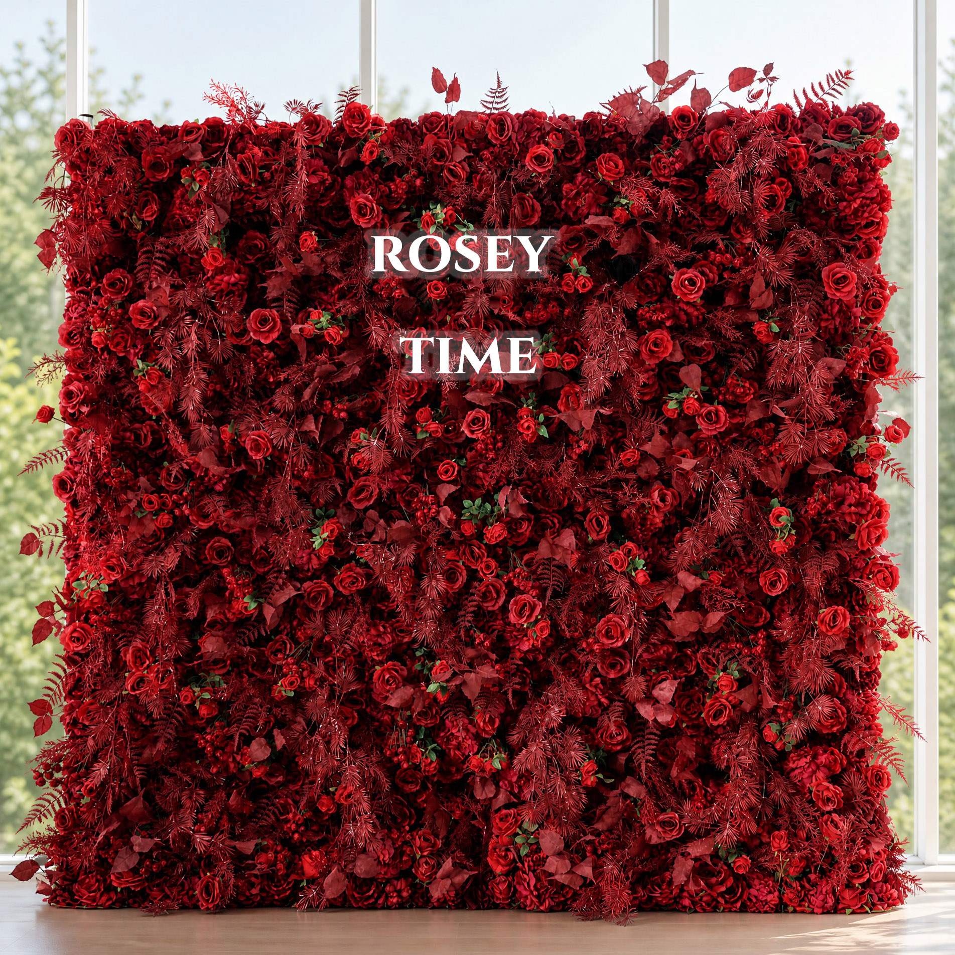 Roseytime 5D Red Pampas Grass Flower Wall Roll Up Fabric Back #RTW003