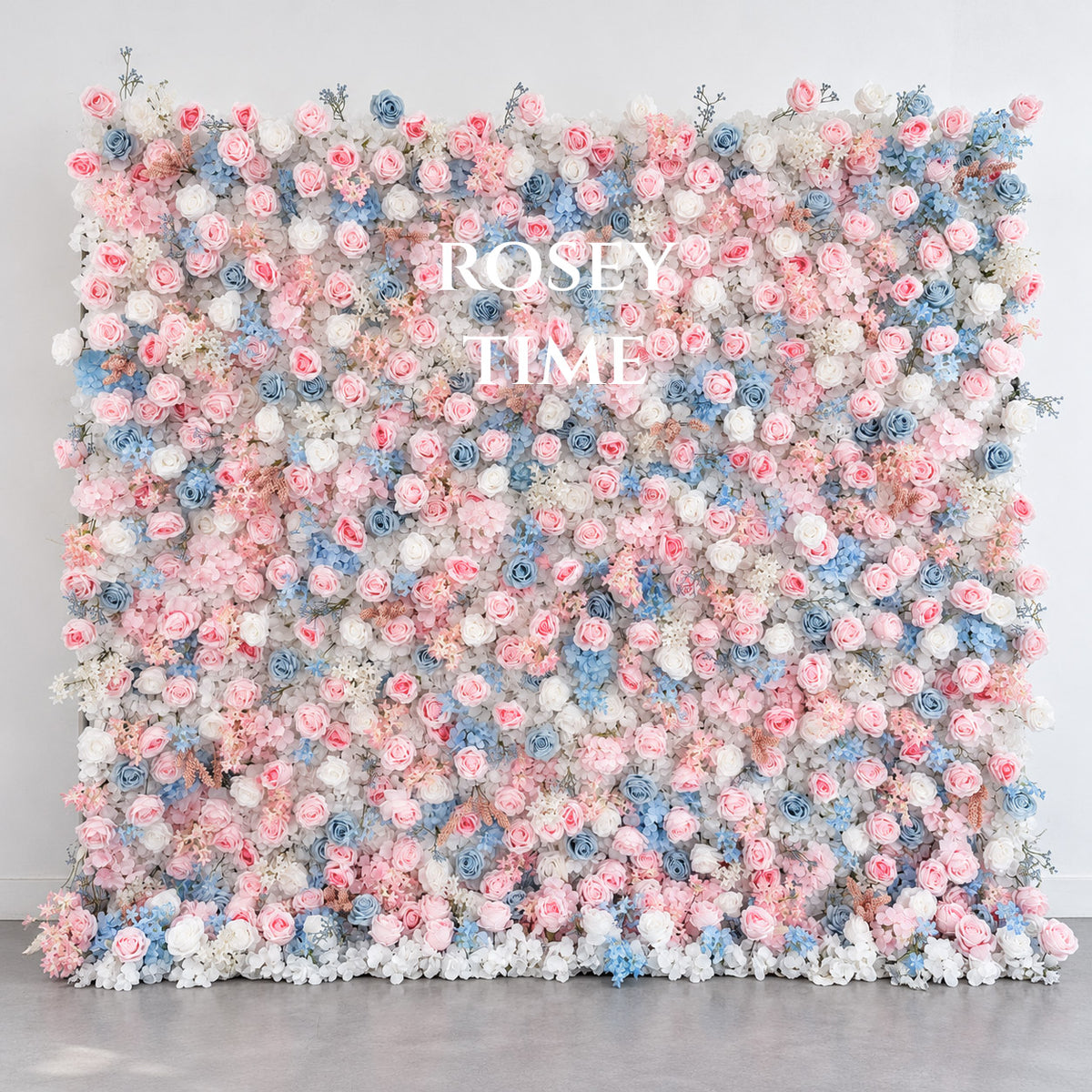 Roseytime 3D Pink&Blue Flower Wall Roll Up Fabric Back #RTW007