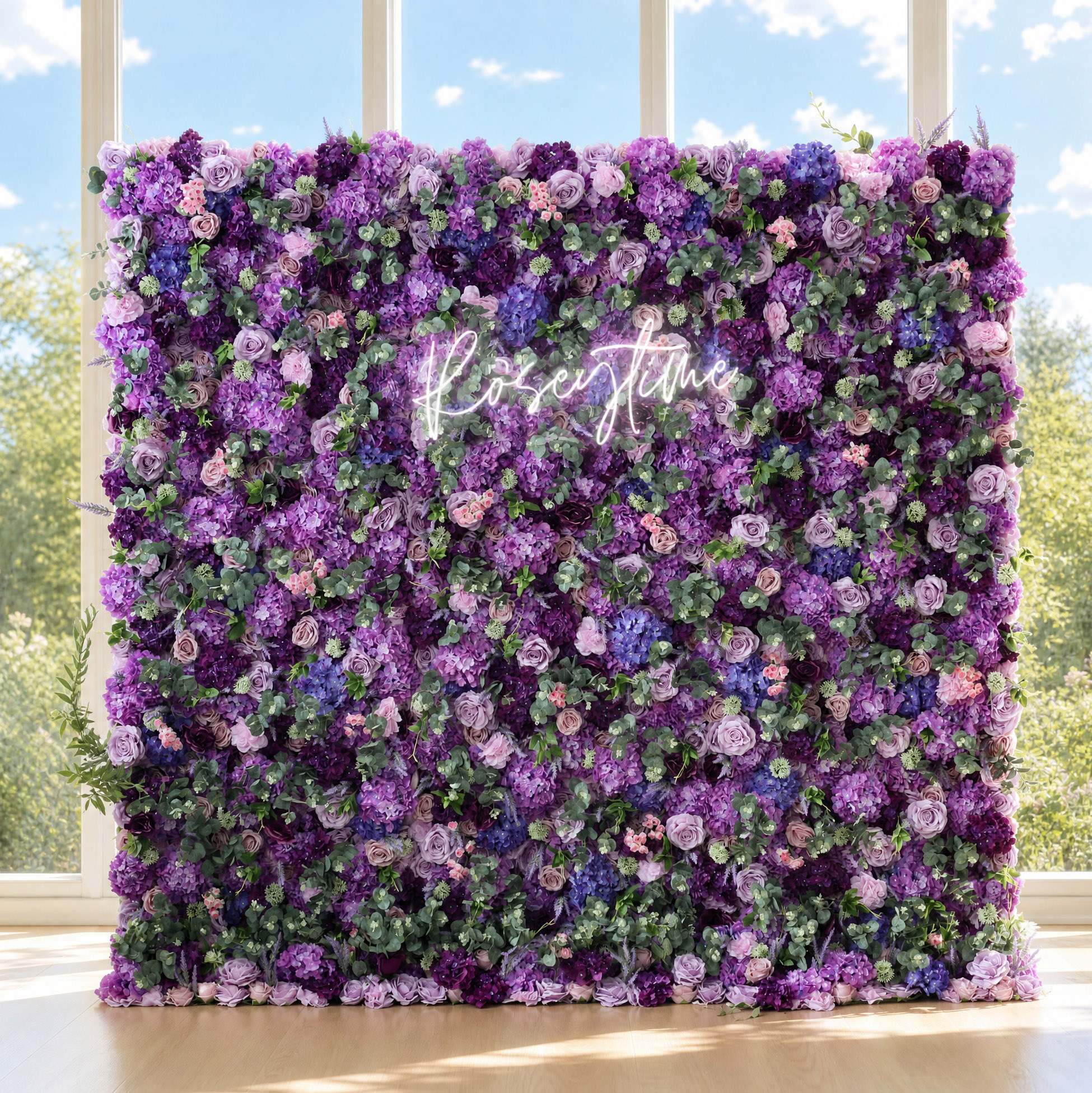 Roseytime 5D Purple Roses & Hydrangeas Flower Wall Roll Up Fabric Back #RTW037