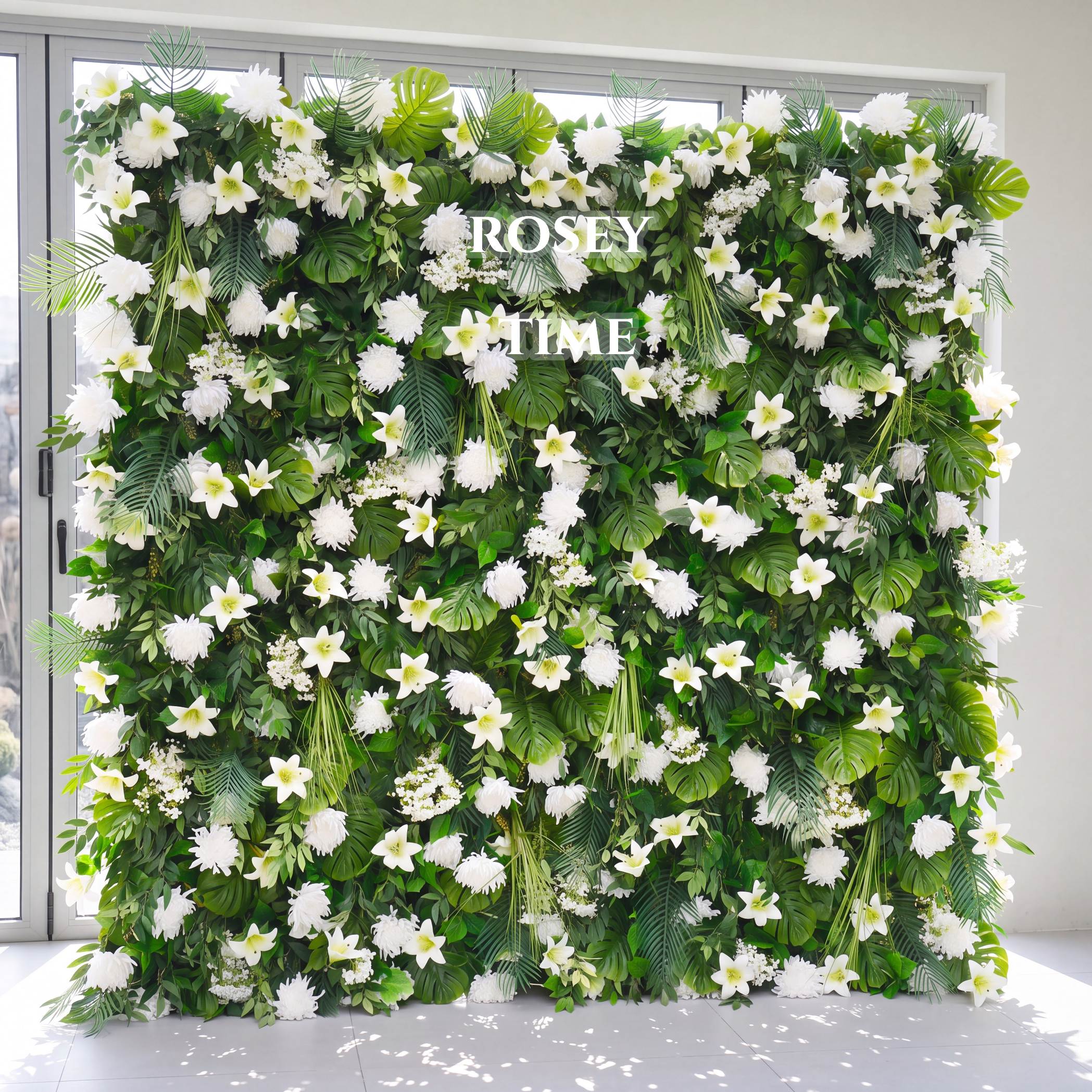 Roseytime 5D White&Green Flower Wall Roll Up Fabric Back #RTW072