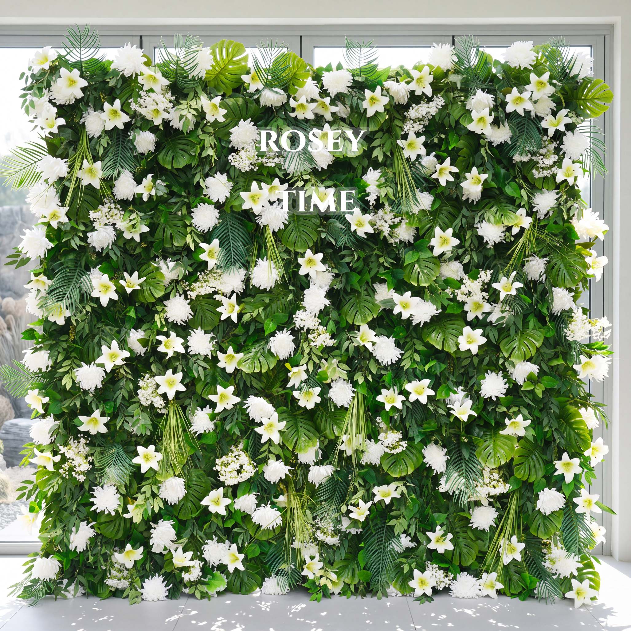 Roseytime 5D White&Green Flower Wall Roll Up Fabric Back #RTW072