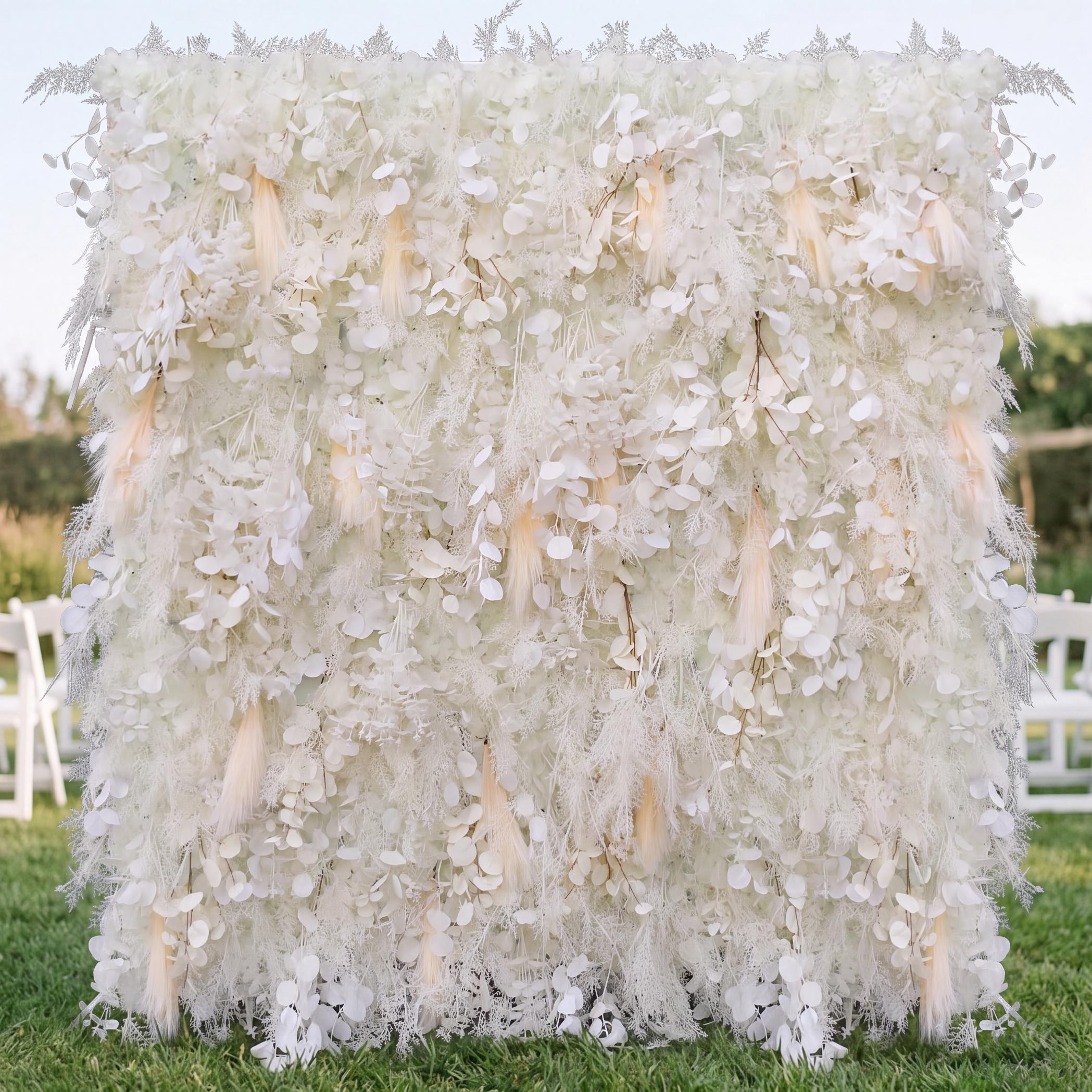 Roseytime 5D White Pampas Wall Roll Up Fabric Back #RTW082