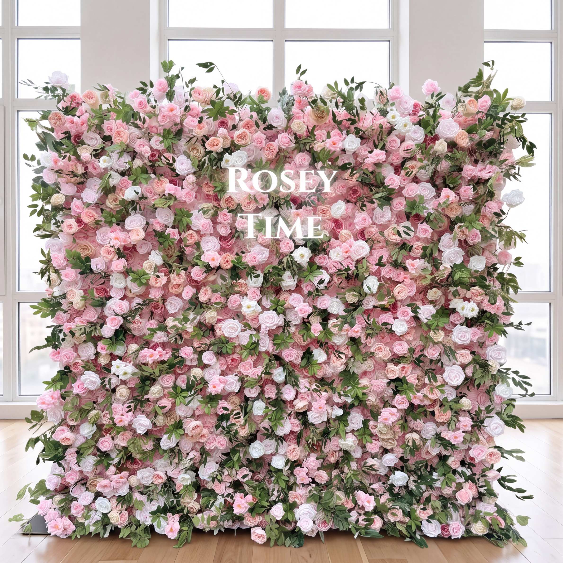 Roseytime 5D Pink Green Flower Wall Roll Up Fabric Back #RTW089