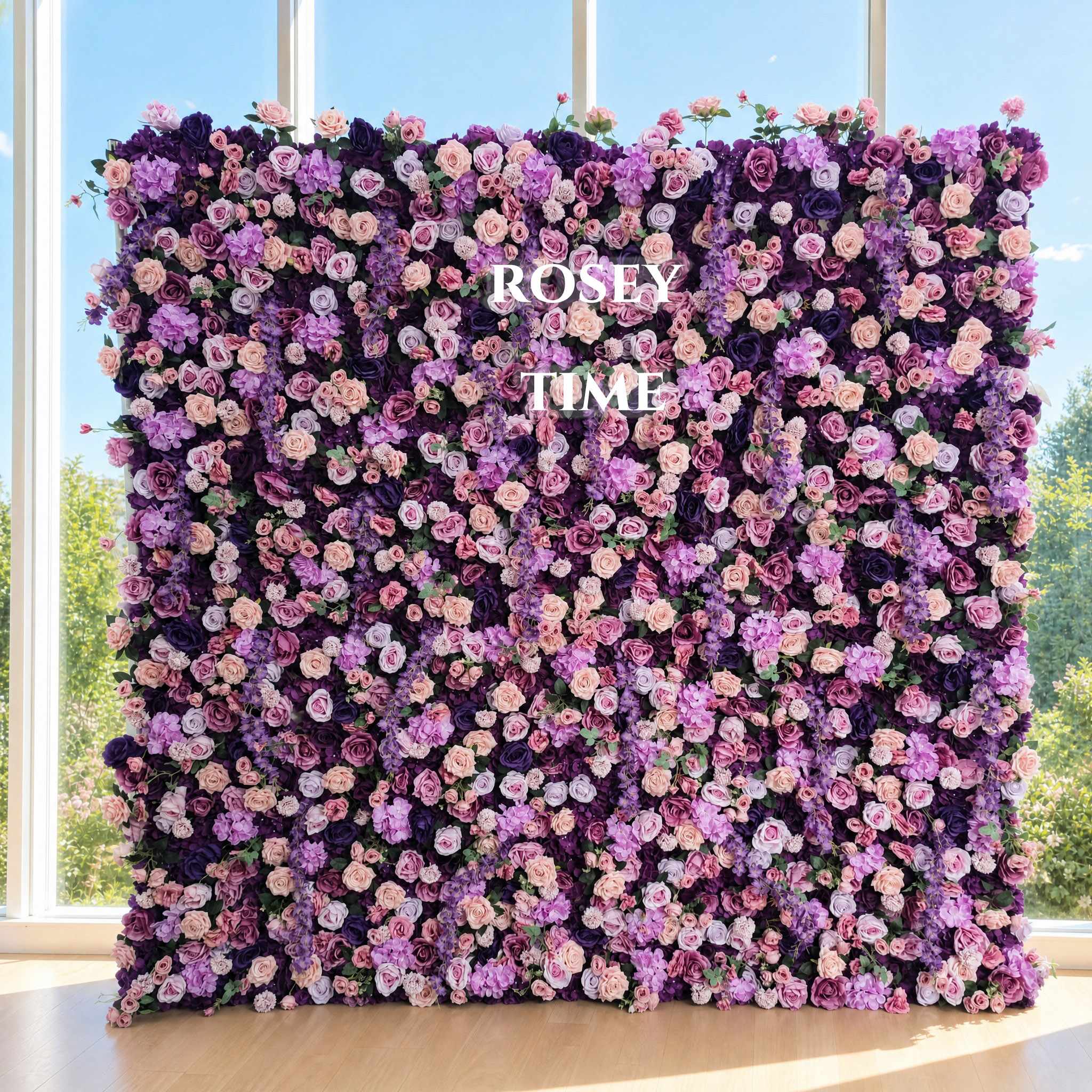 Roseytime 5D Purple Flower Wall Roll Up Fabric Back #RTW095