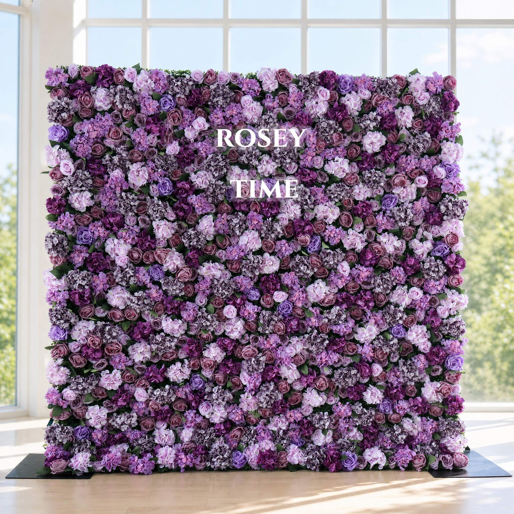 Roseytime 3D Purple Flower Wall Roll Up Fabric Back #RTW096