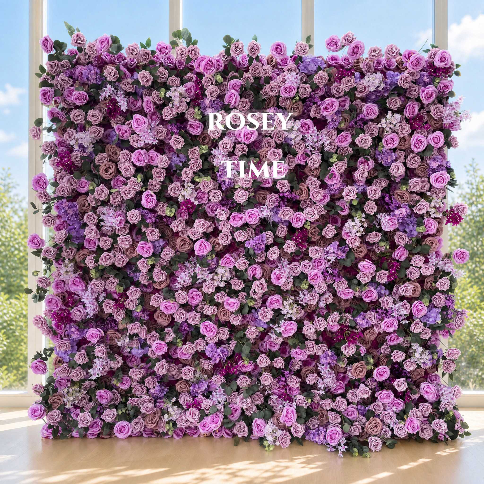 Roseytime 5D Purple Flower Wall Roll Up Fabric Back #RTW097