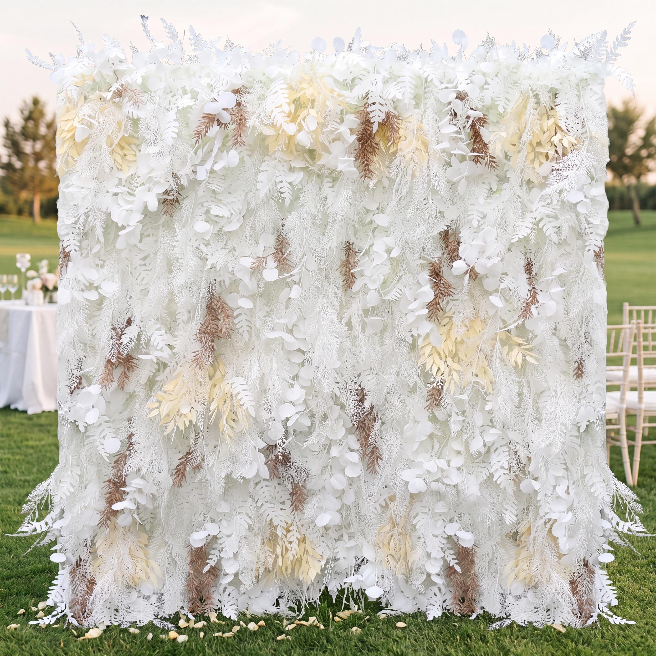 Roseytime 5D White Pampas Wall Roll Up Fabric Back #RTW113