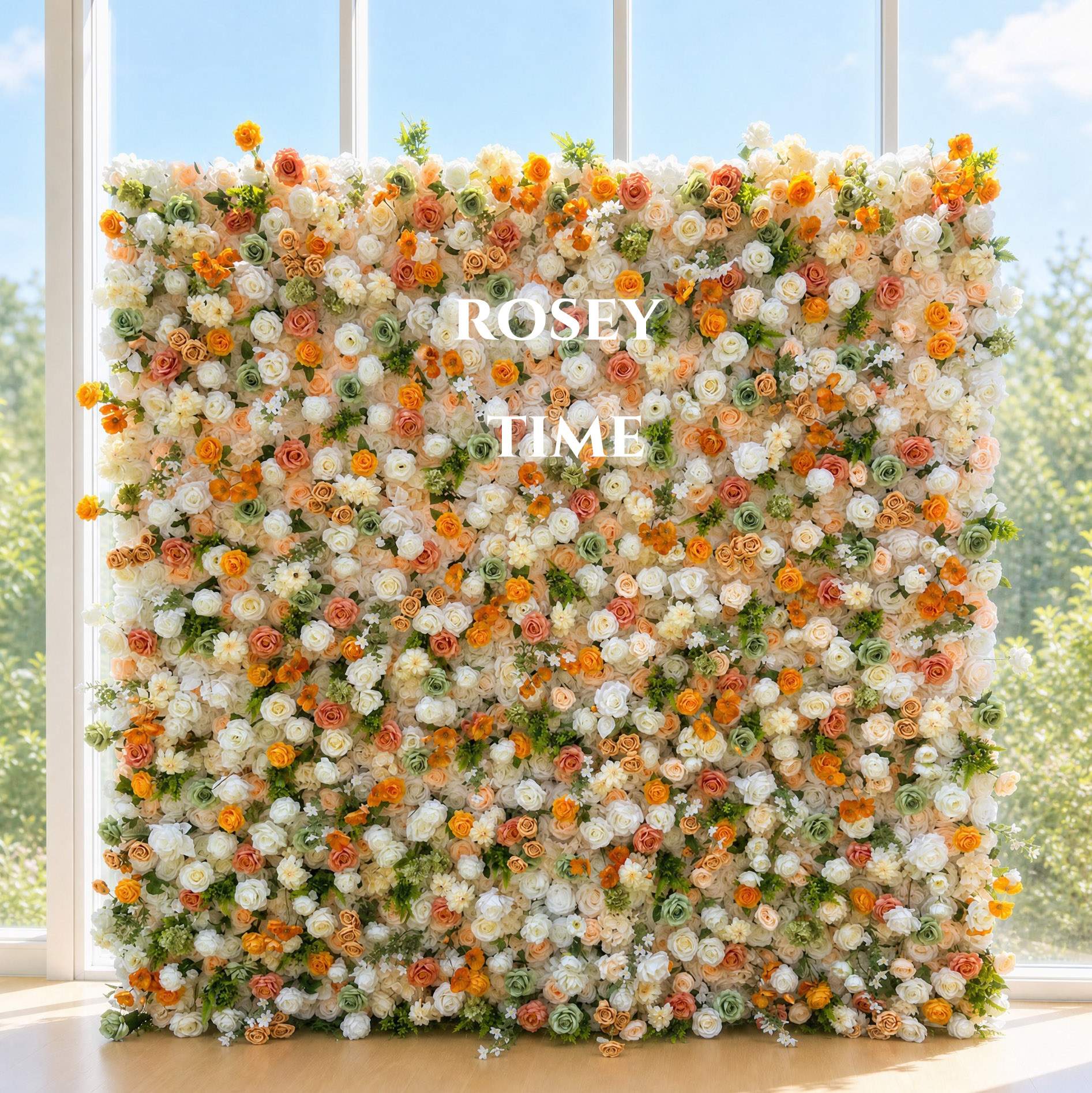 Roseytime 5D Orange Flower Wall Rolling Up Fabric Back #RTW156