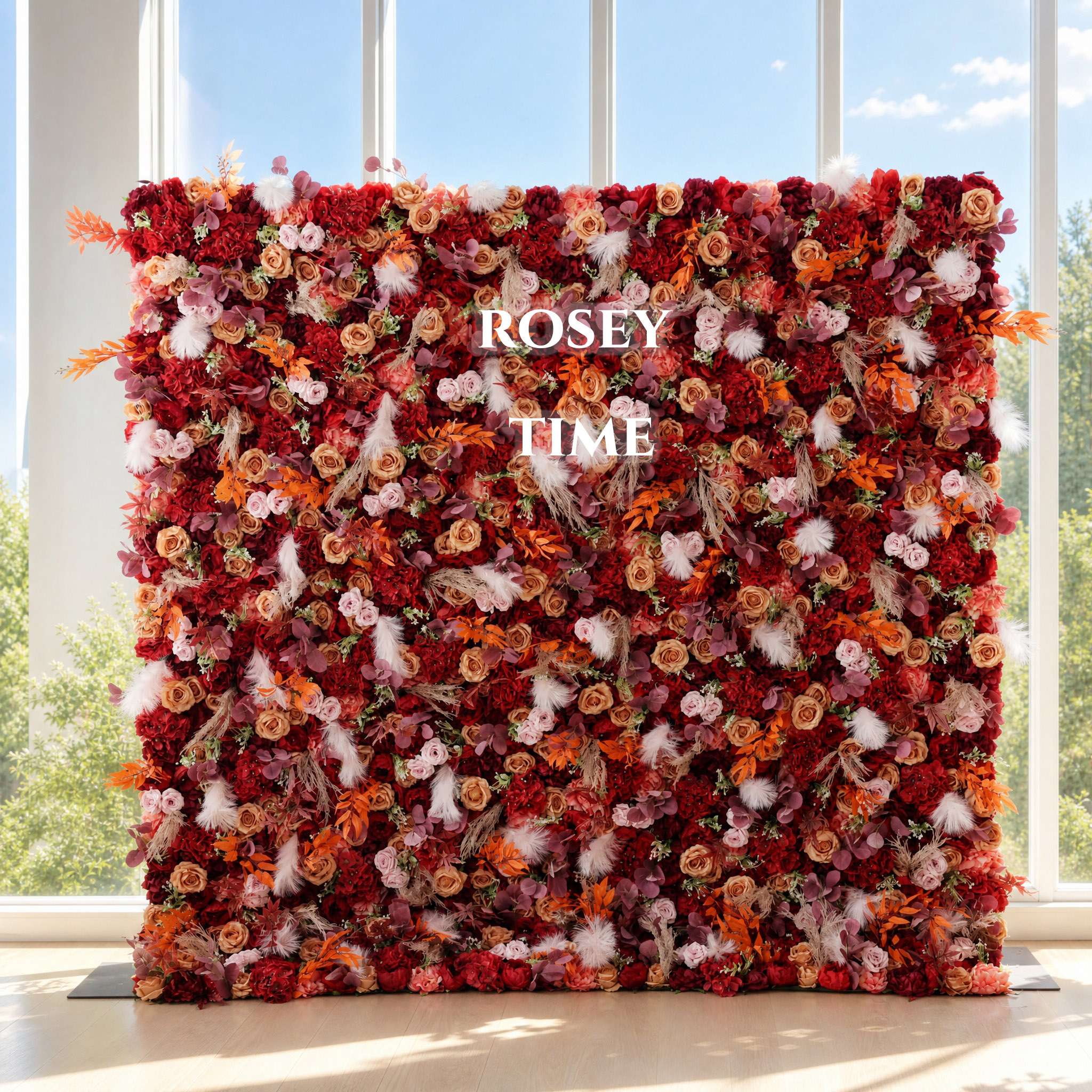 Roseytime 5D Red&Orange Flower Wall Roll Up Fabric Back #RTW265