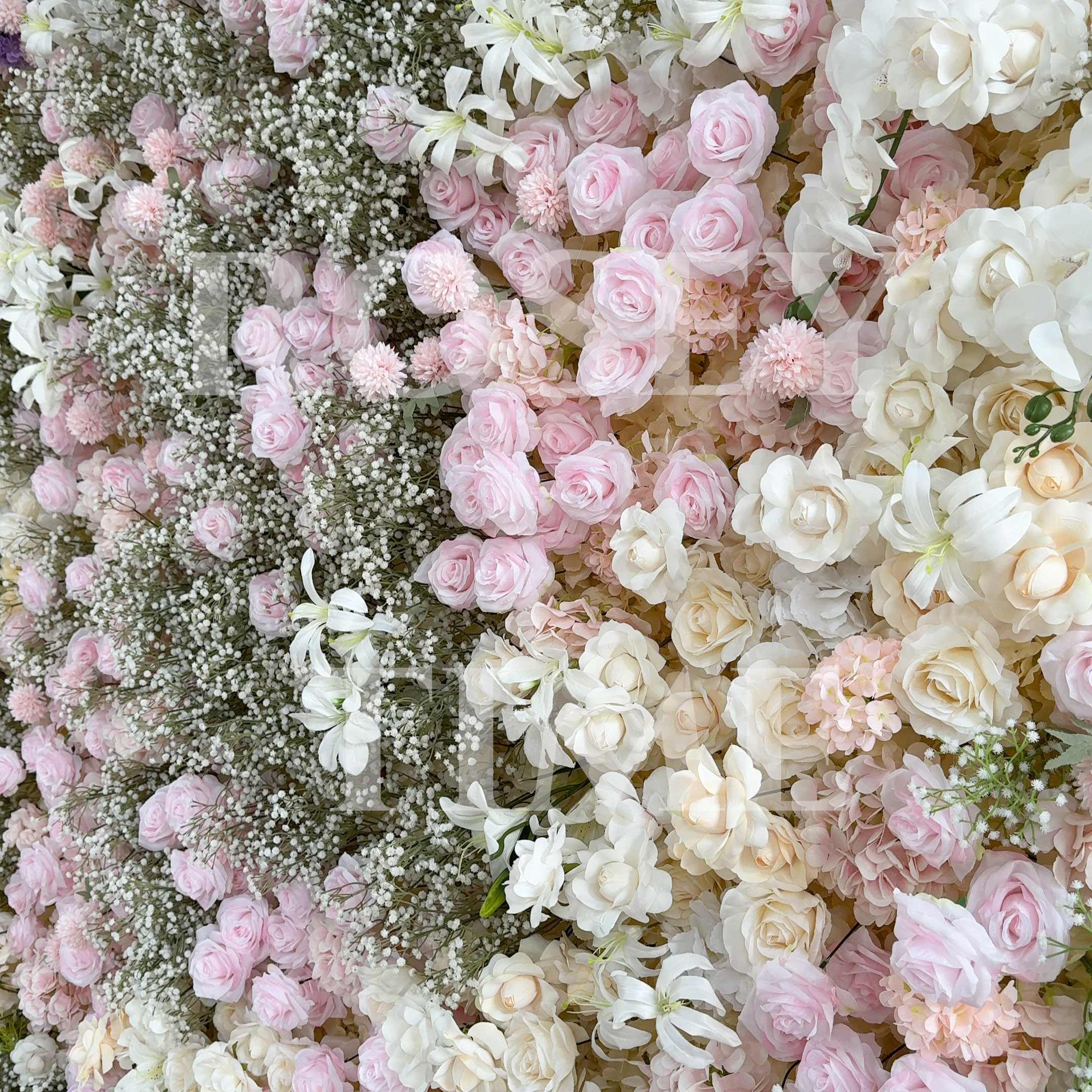 Roseytime 5D Blush&Cream Flower Wall Roll Up Fabric Back RTW266