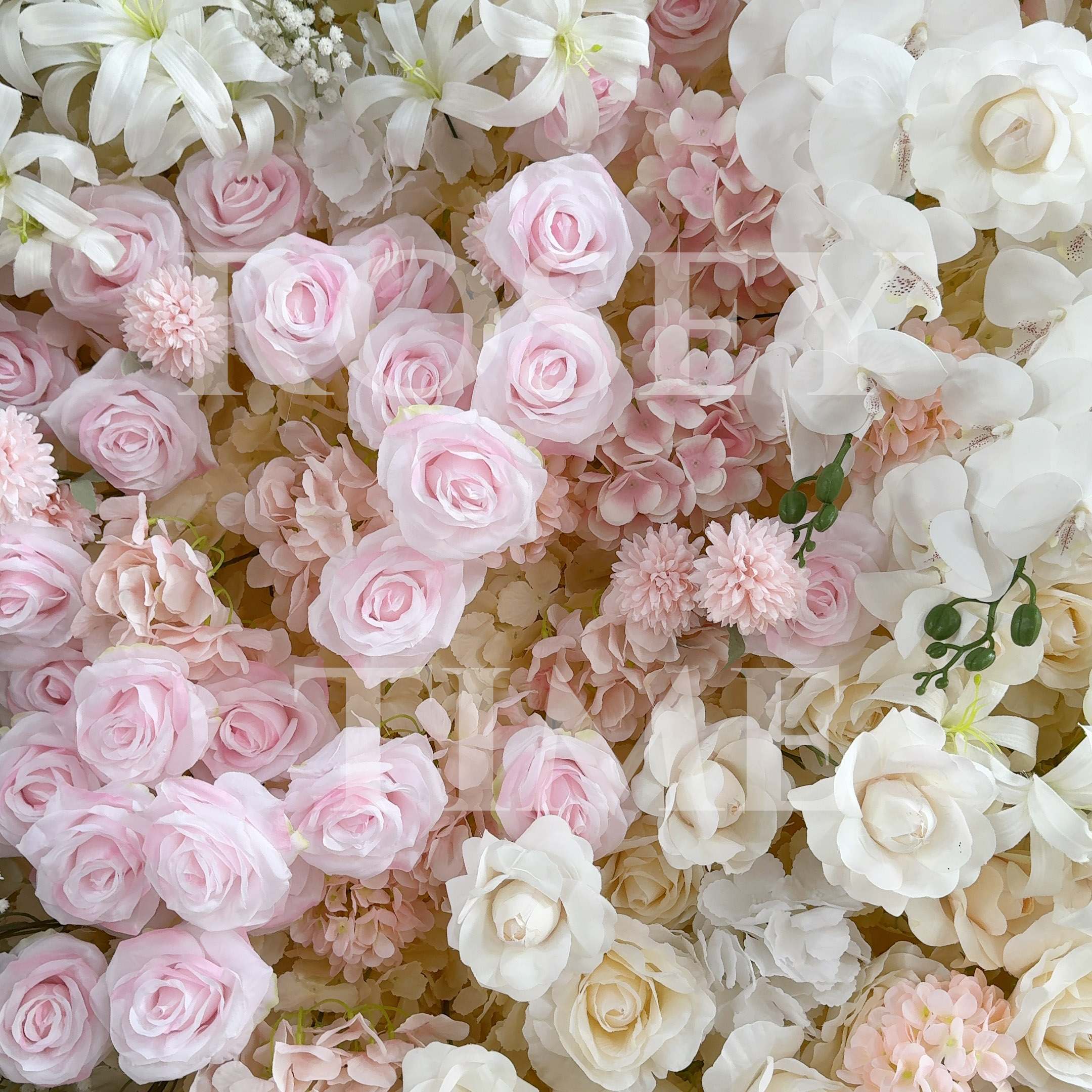Roseytime 5D Blush&Cream Flower Wall Roll Up Fabric Back RTW266