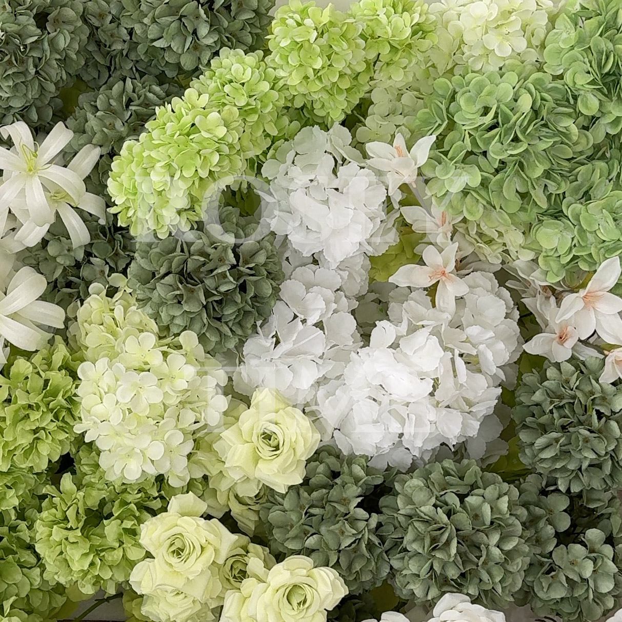 Roseytime 5D White&Green Hydrangea Flower Wall Roll Up Fabric Back#RTW290
