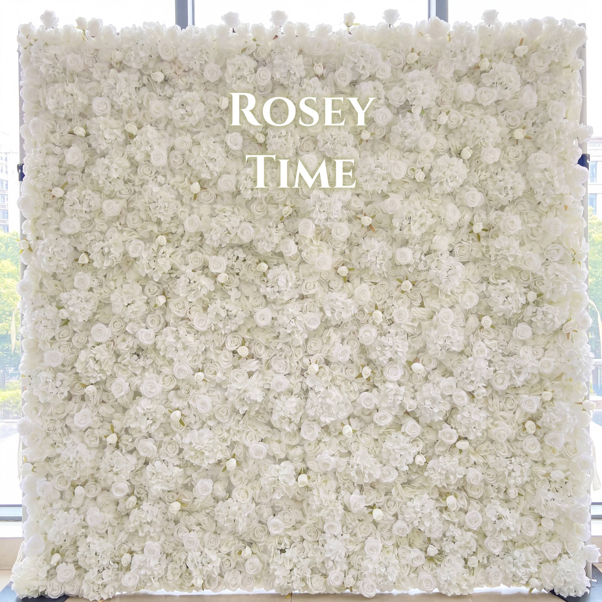 Roseytime 3D White Flower Wall Roll Up Fabric Back #RTW300