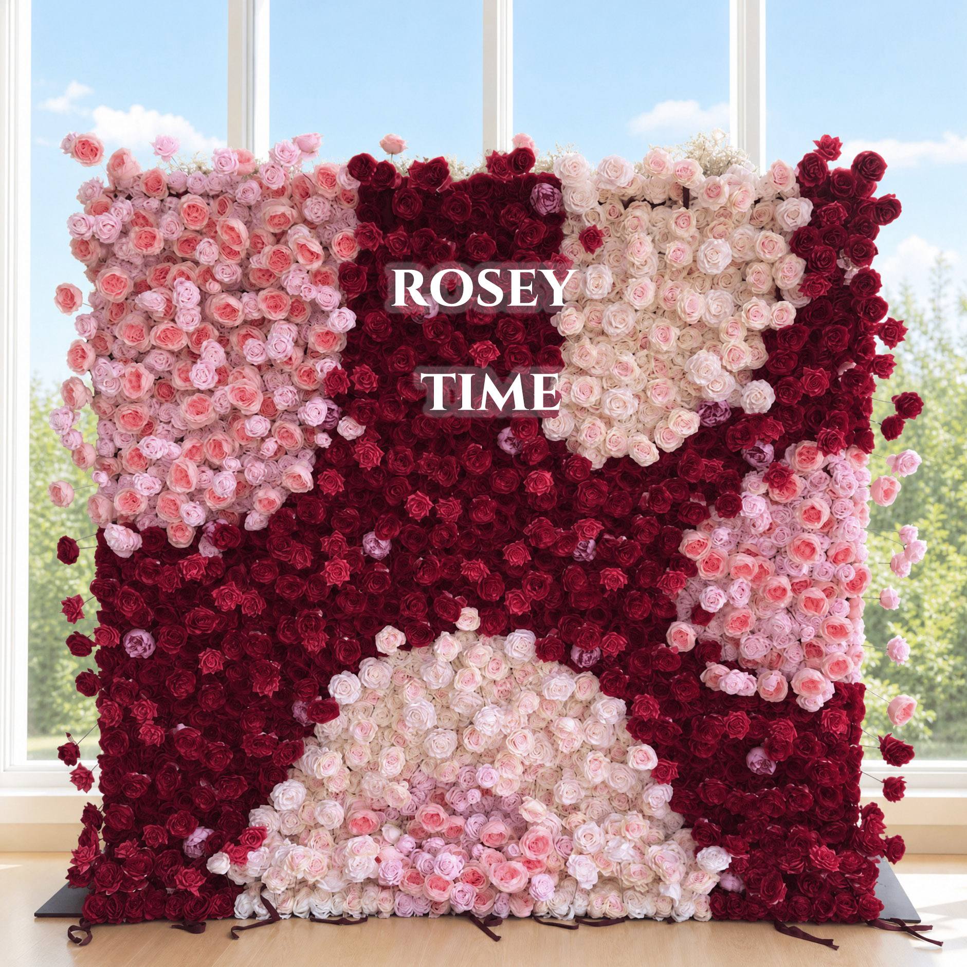 Roseytime 5D Red&Pink Flower Wall Backdrop Rolling Up Fabric Back #RTW309