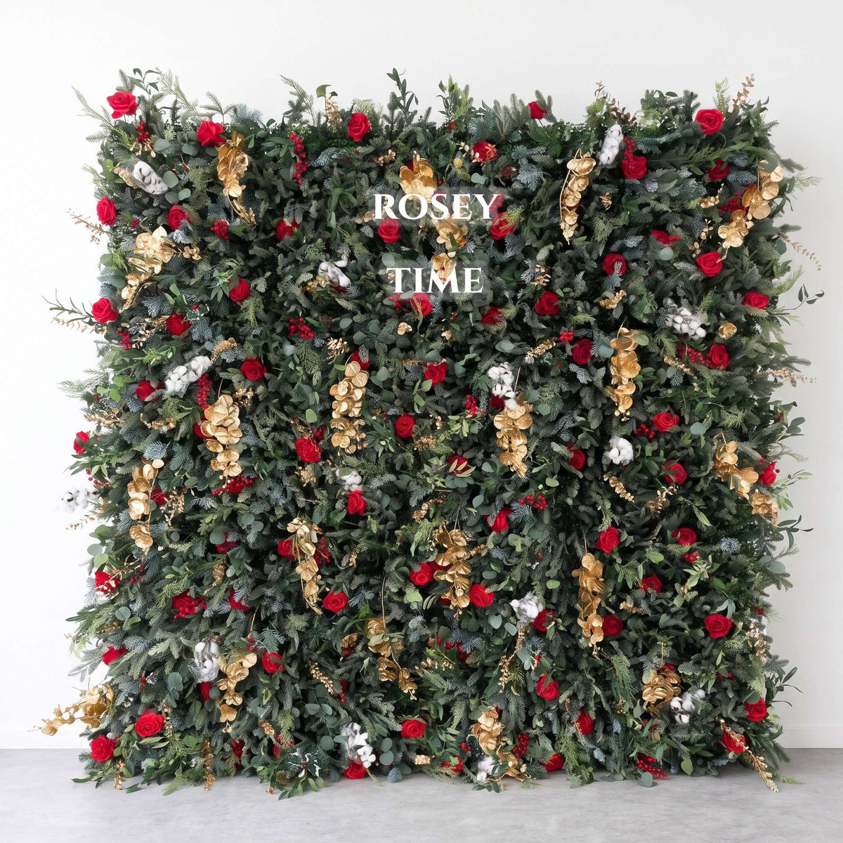 Roseytime 5D Christmas Greenery Flower Wall Roll Up Fabric Back #RTW345