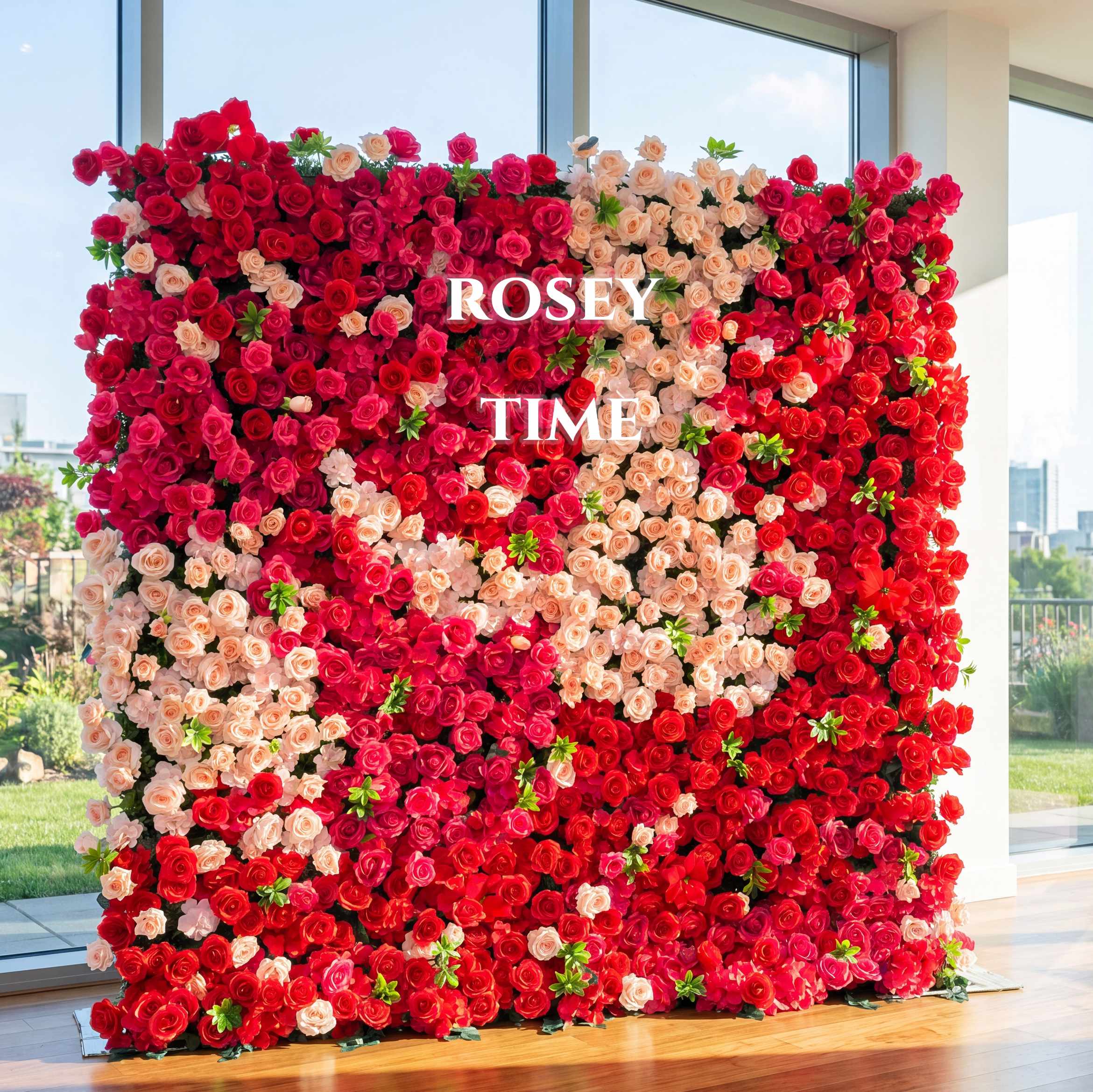 Roseytime 5D Pink Red Flower Wall Roll Up Fabric Back #RTW363