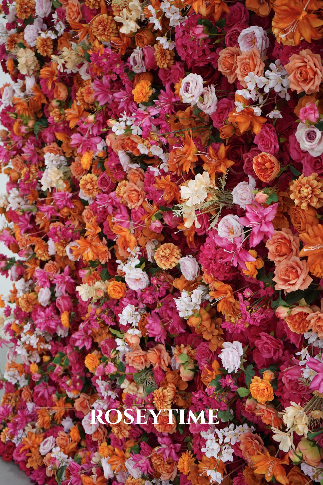 Roseytime 5D Fuchsia&Orange Flower Wall Roll Up Fabric Back #RTW371