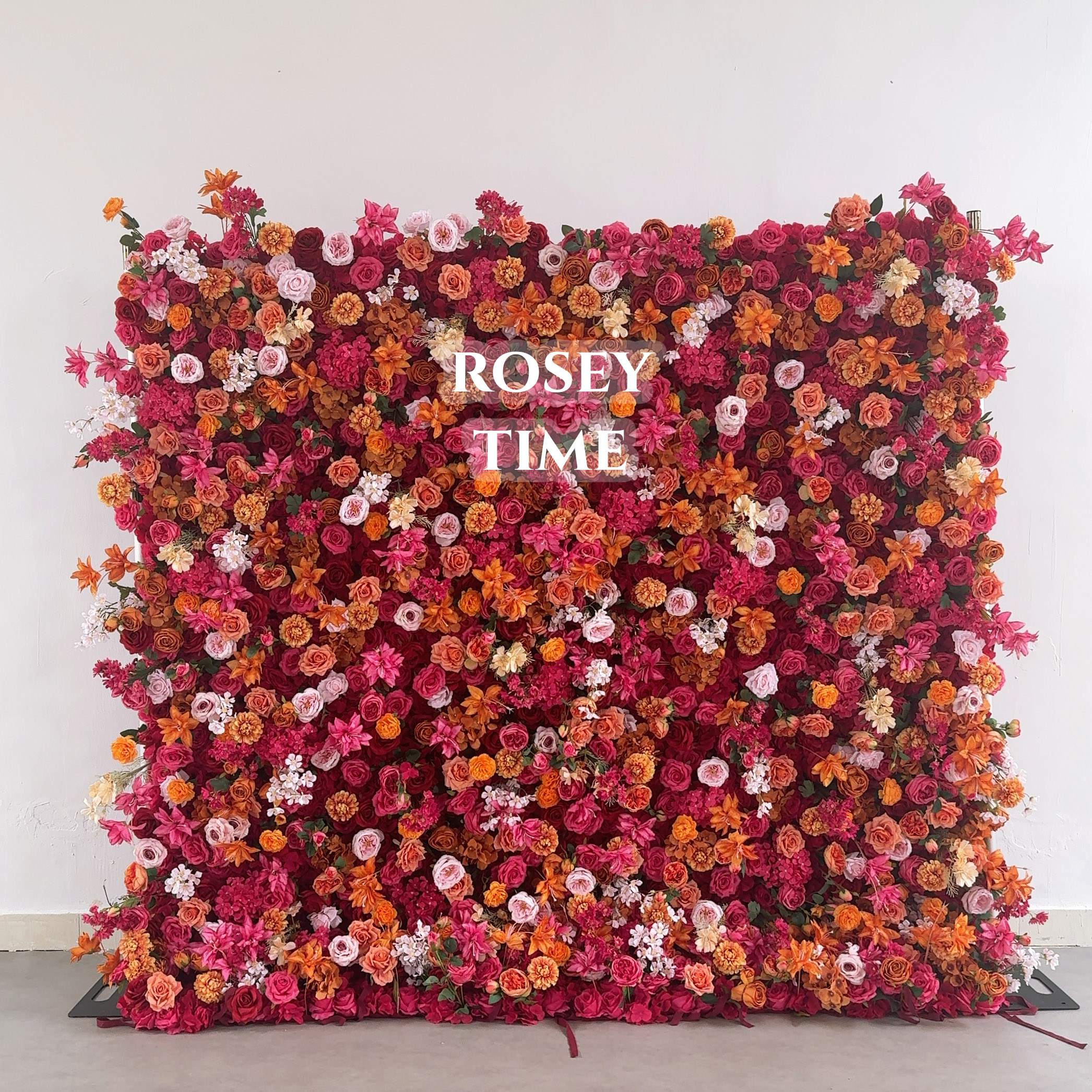 Roseytime 5D Fuchsia&Orange Flower Wall Roll Up Fabric Back #RTW371