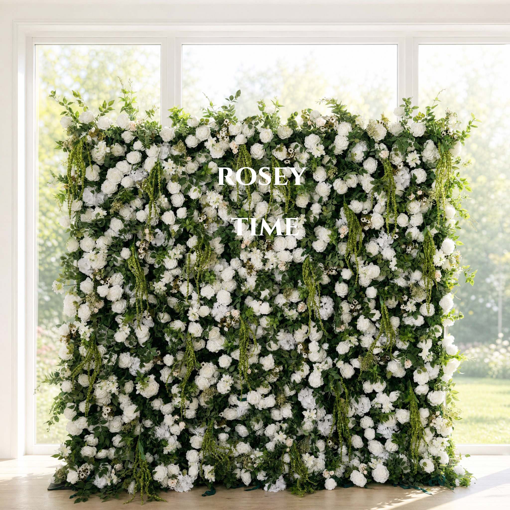 Roseytime 5D White&Green Flower Wall Roll Up Fabric Back #RTW373