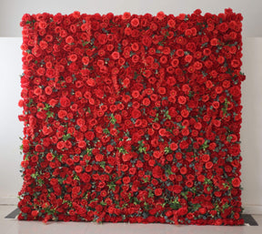 Roseytime Artificial Flower Wall Rolling Up Red Roses&Green Leaves Hanging Flowers Wedding Backdrop Decor for Birthday Event Party