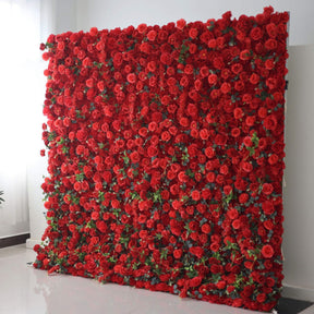 Roseytime Artificial Flower Wall Rolling Up Red Roses&Green Leaves Hanging Flowers Wedding Backdrop Decor for Birthday Event Party