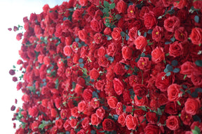 Roseytime Artificial Flower Wall Rolling Up Red Roses&Green Leaves Hanging Flowers Wedding Backdrop Decor for Birthday Event Party