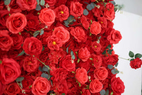 Roseytime Artificial Flower Wall Rolling Up Red Roses&Green Leaves Hanging Flowers Wedding Backdrop Decor for Birthday Event Party