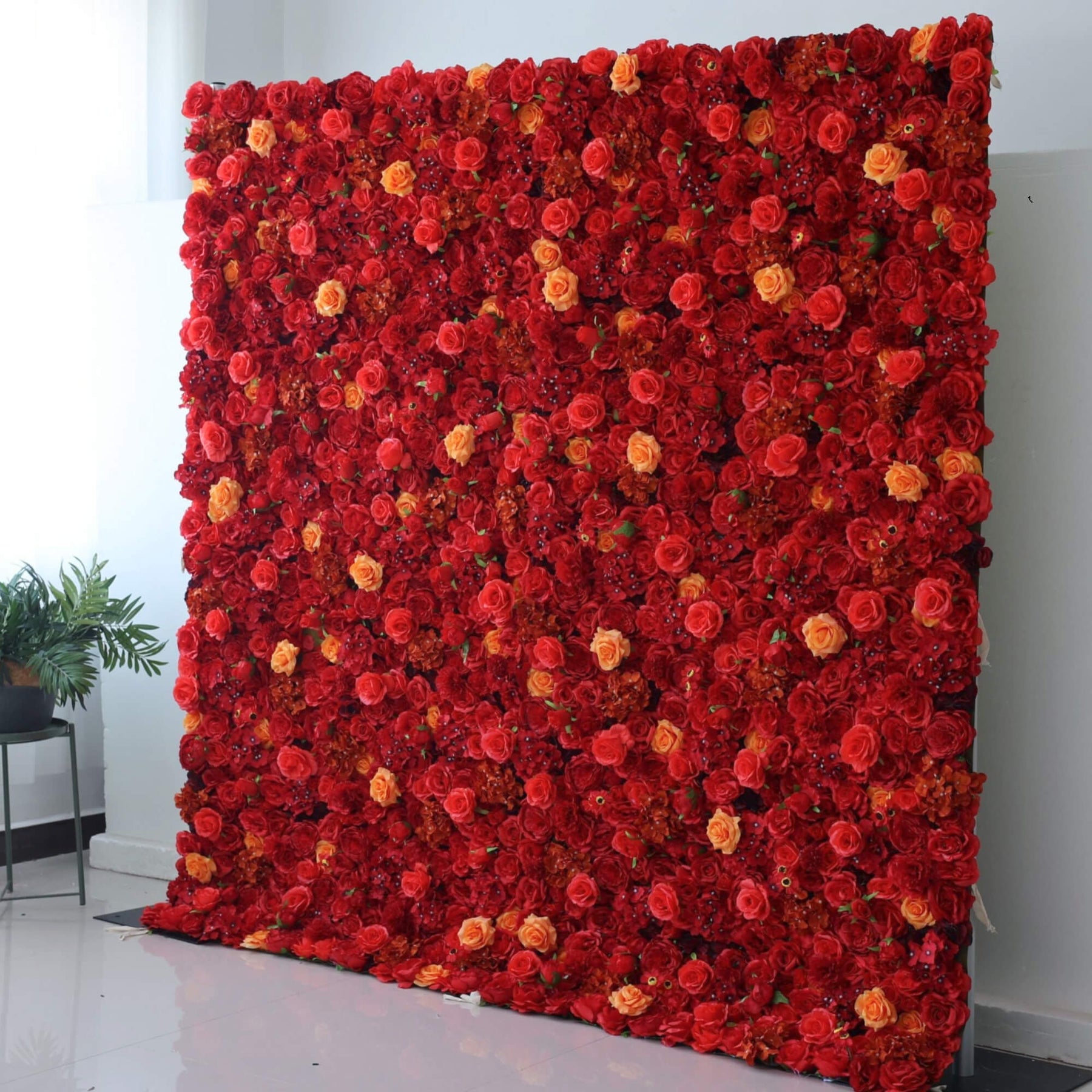 Roseytime Artificial Flower Wall Rolling Up Red&Yellow Hanging Flowers Wedding Backdrop Decor for Birthday Event Party