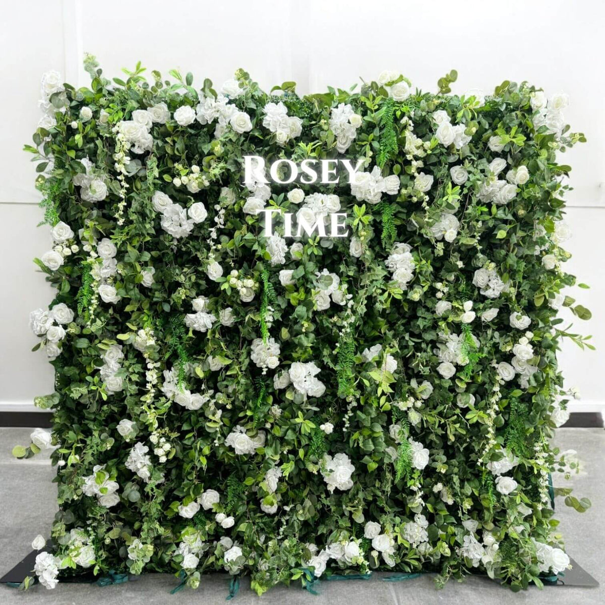 Roseytime 3D White&Green Greenery Flower Wall Roll Up Fabric Back #RTW012