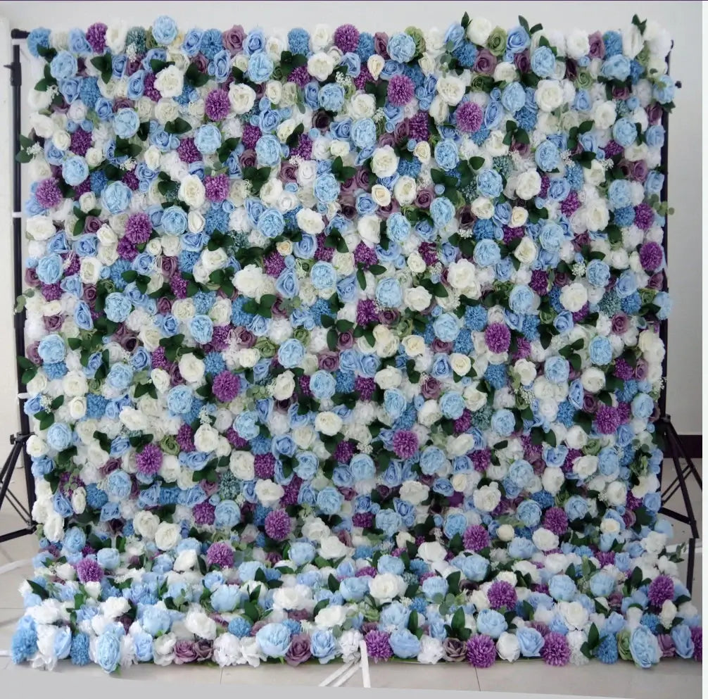 Roseytime Blue &White Roses Purple Daisies Flower Wall for Wedding Birthday Party Decoration