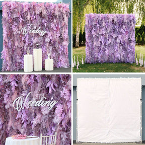 Roseytime Romantic Purple Artificial Feather Cloth Flower Wall for Wedding Birthday Party Decoration 