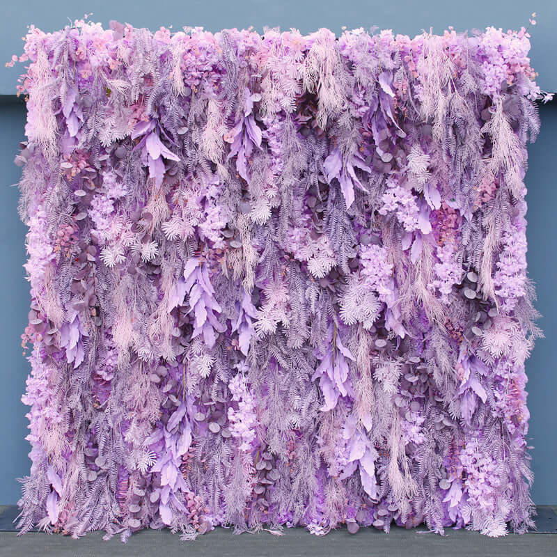 Roseytime Romantic Purple Artificial Feather Cloth Flower Wall for Wedding Birthday Party Decoration 