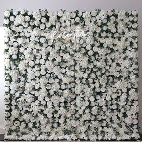 Roseytime 2D White&GreenFlower Wall Roll Up Fabric Back #RTW312