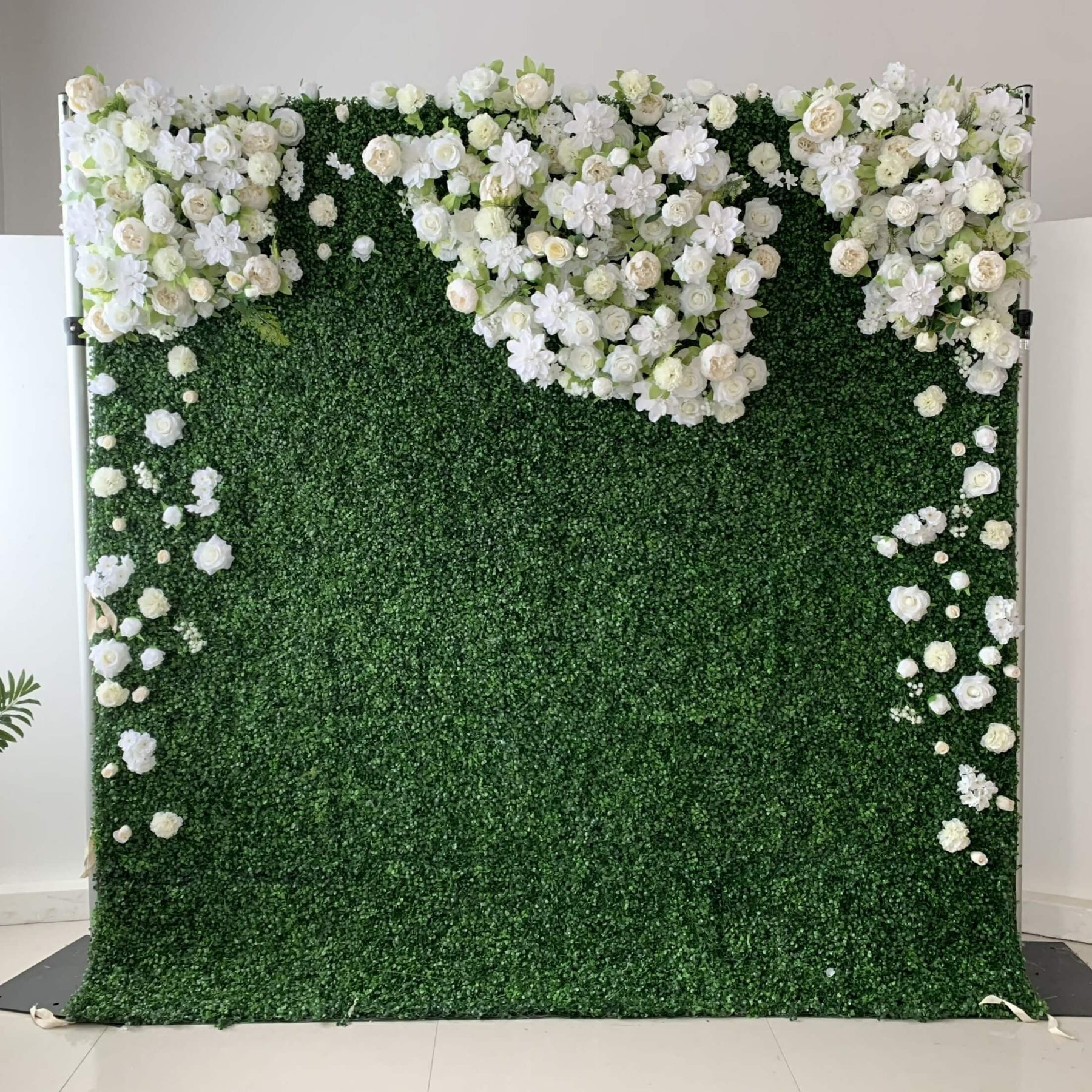 Roseytime White Roses and Dahlias with Green Leaves Flower Wall for Baby Shower Wedding Event Party Decor