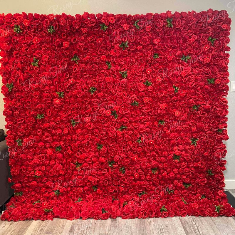 Roseytime 2D Red Flower Wall Rolling Up Fabric Back #RTW016